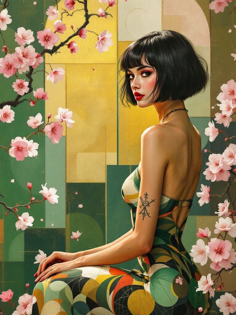 Vibrant Punk Goddess in a Kaleidoscope Garden