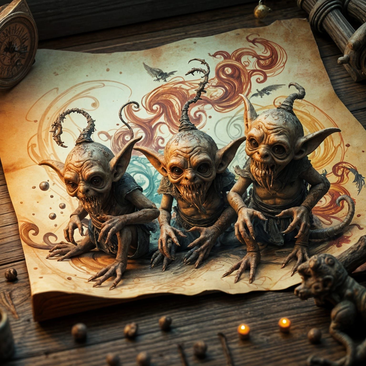 Surreal Fantasy Scene with Emerging 3D Goblins in Whimsical ...