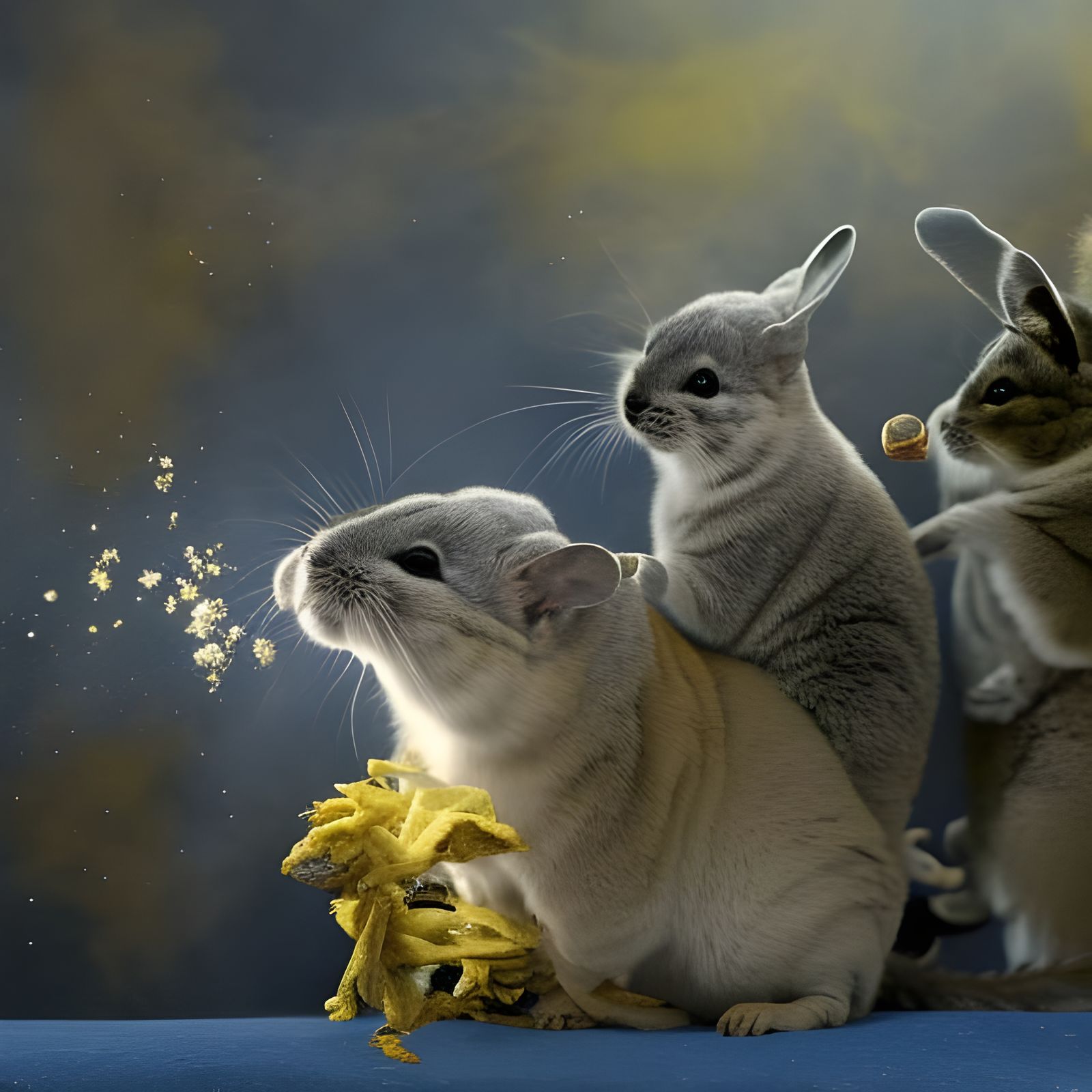 Chinchilla Family Frolic in Hyperreal Vermeer Style