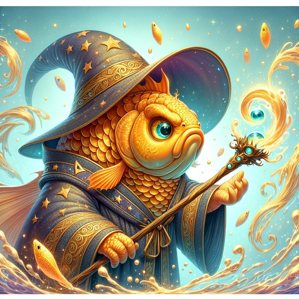 Goldfish Wizard Casting a Spell Underwater