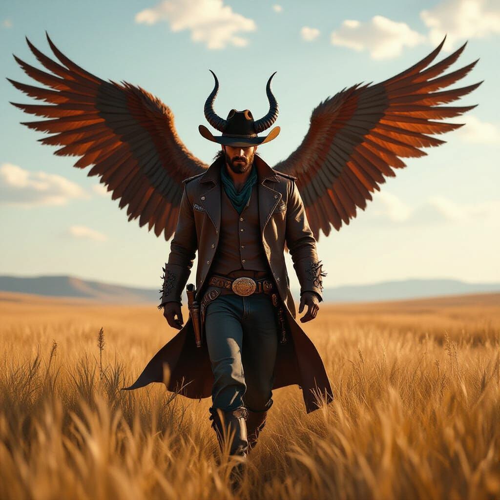 Demonic Cowboy with Wings in Gritty Fantasy Style