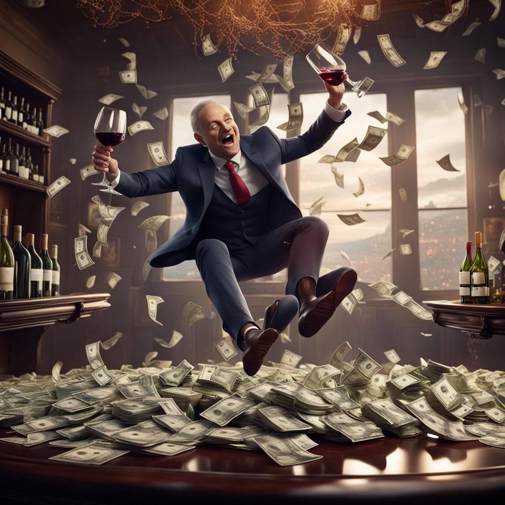 Wine Glass of Money: Detailed Matte Painting