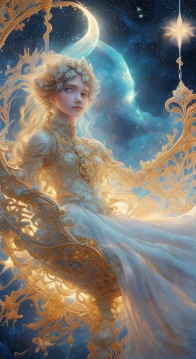 <lora:Violet style:1.0> Cosmic swing adventure. In this meznwering imagery, we witness a moment of pure wonders a child ...