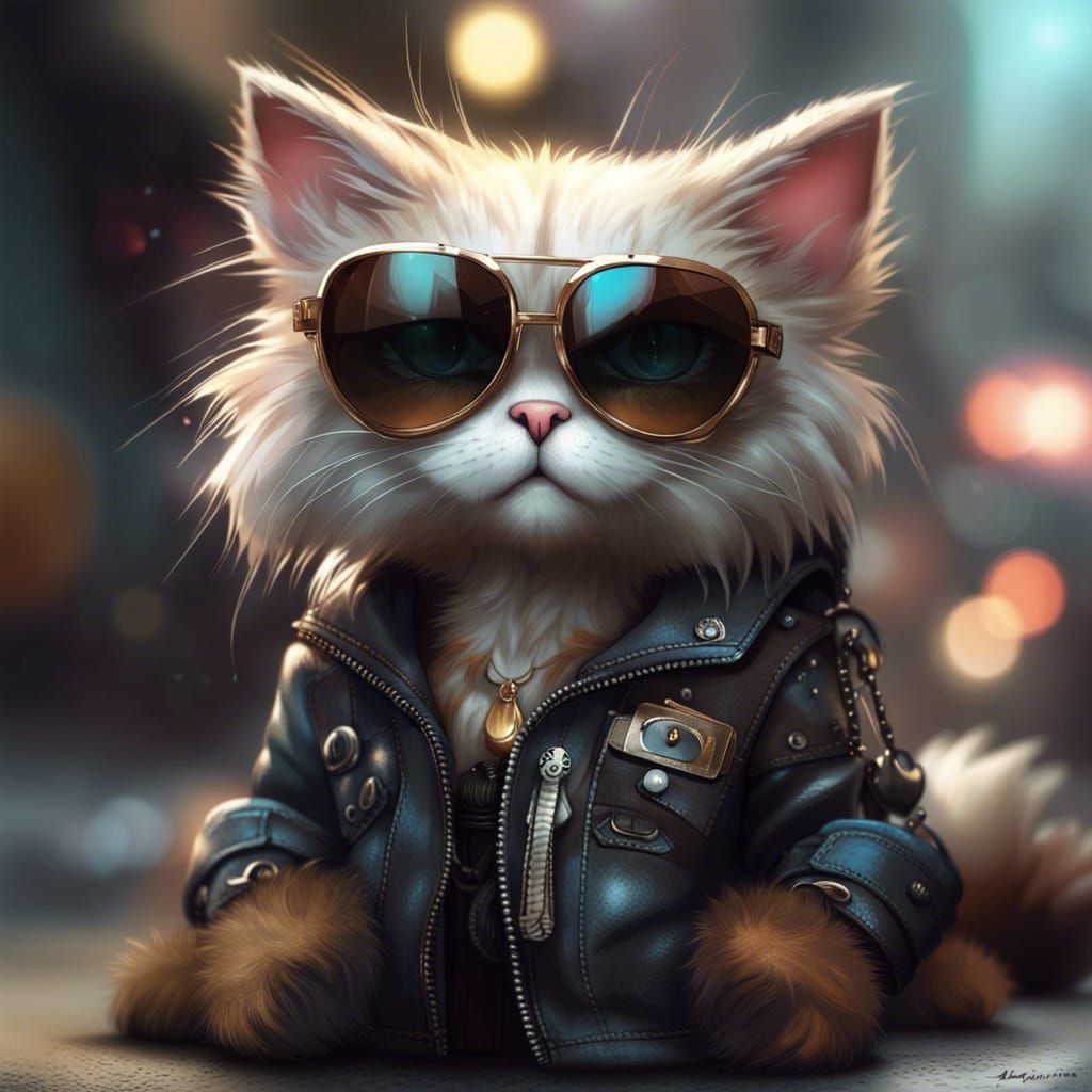 Chibi Cat in Streetwear, Detailed Furry Art