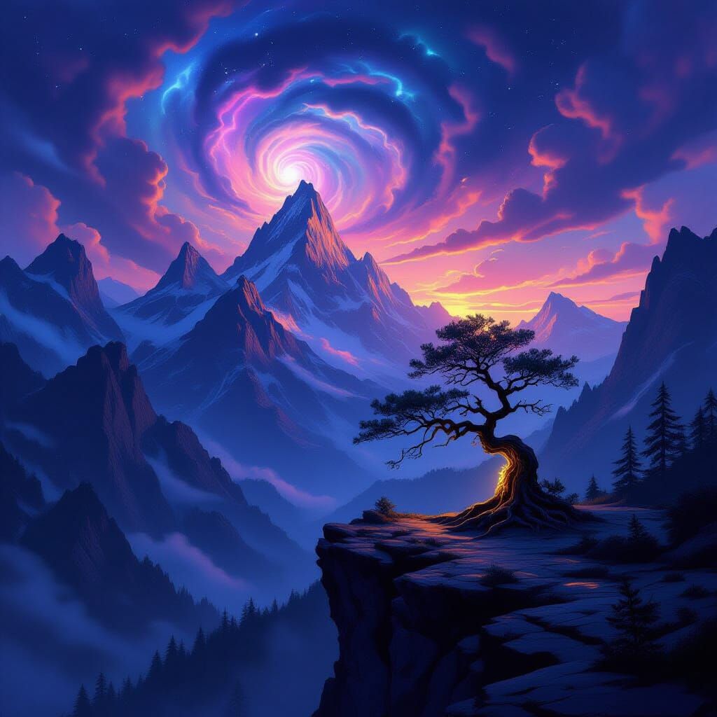 Majestic Mountain Twilight Over Nebulae Valley