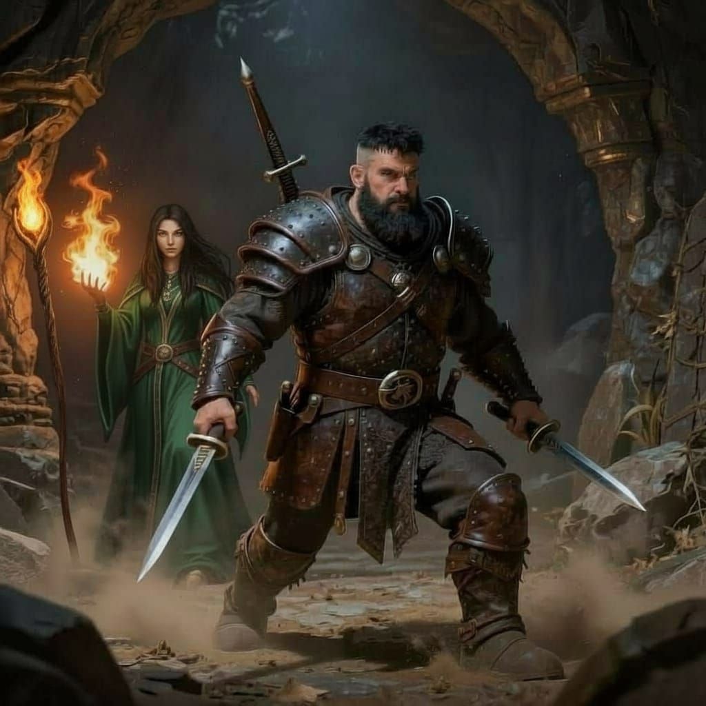 Dwarf Ranger Dual-Wields Daggers in Fantasy Mine