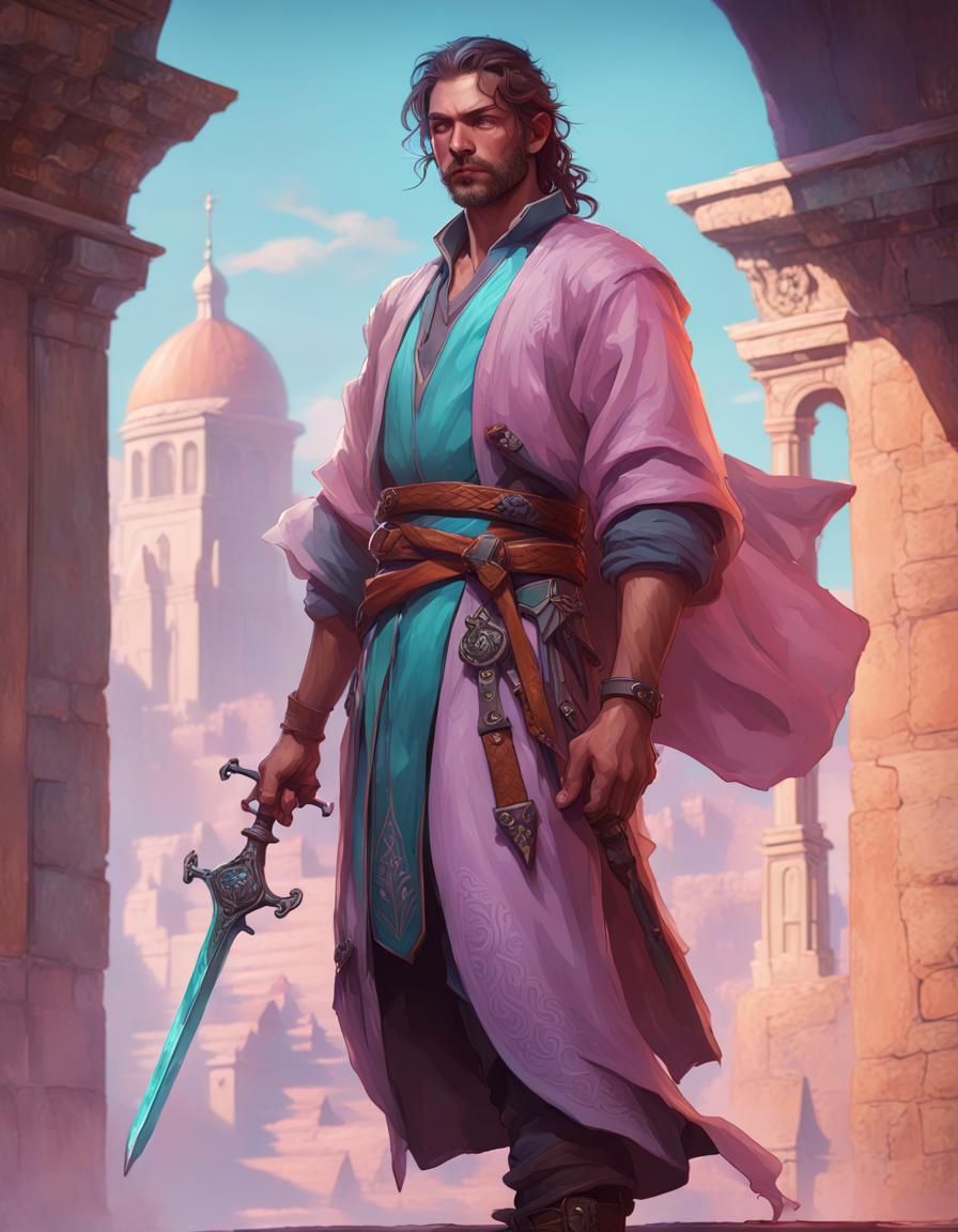 Rugged Swordsmaster Mage in High Fantasy Style