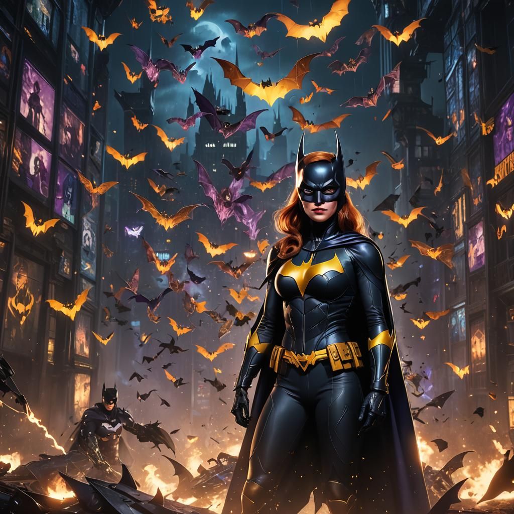 Batgirl Confronts Villains: Detailed Matte Painting