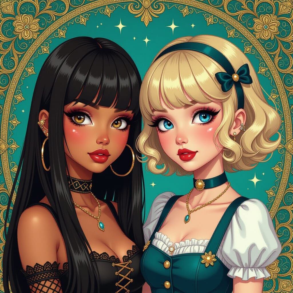 Contrasting Humanoid Females in Whimsical Digital Art