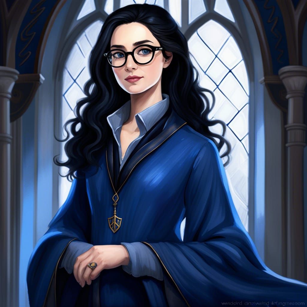 Elegant Ravenclaw Woman with Dark Hair and Glasses