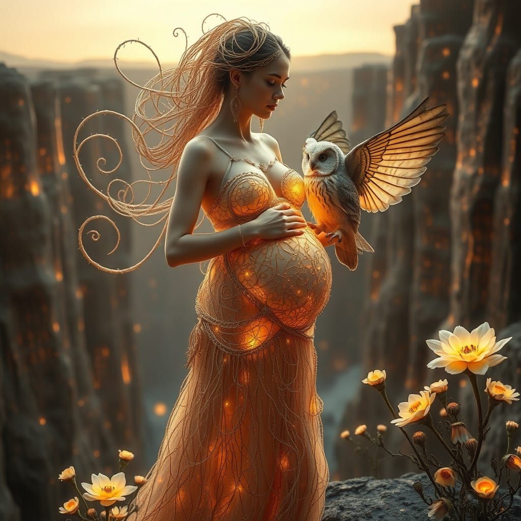 Surreal Goddess in Celtic-Inspired Cosmic Garb Holds a Gifte...