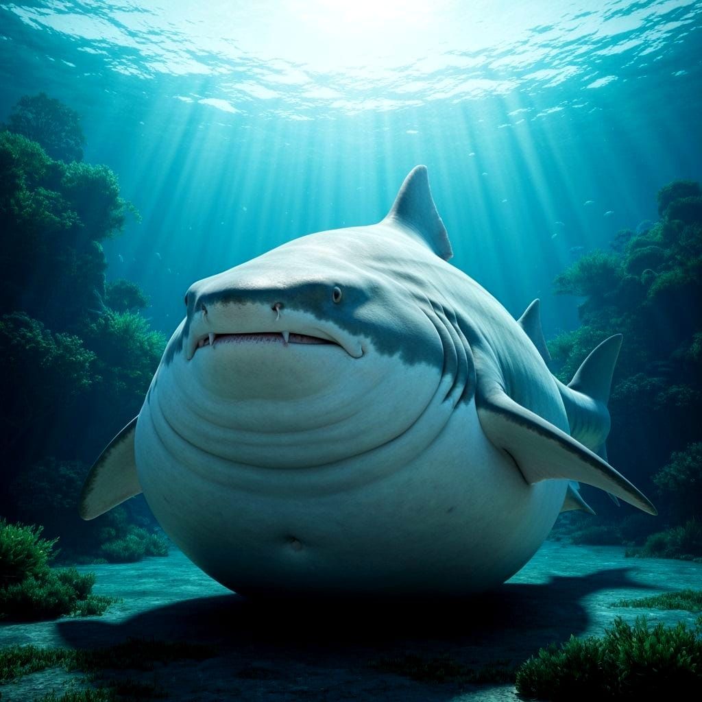 Photorealistic Fat Shark in Picturesque Aquatic Landscape