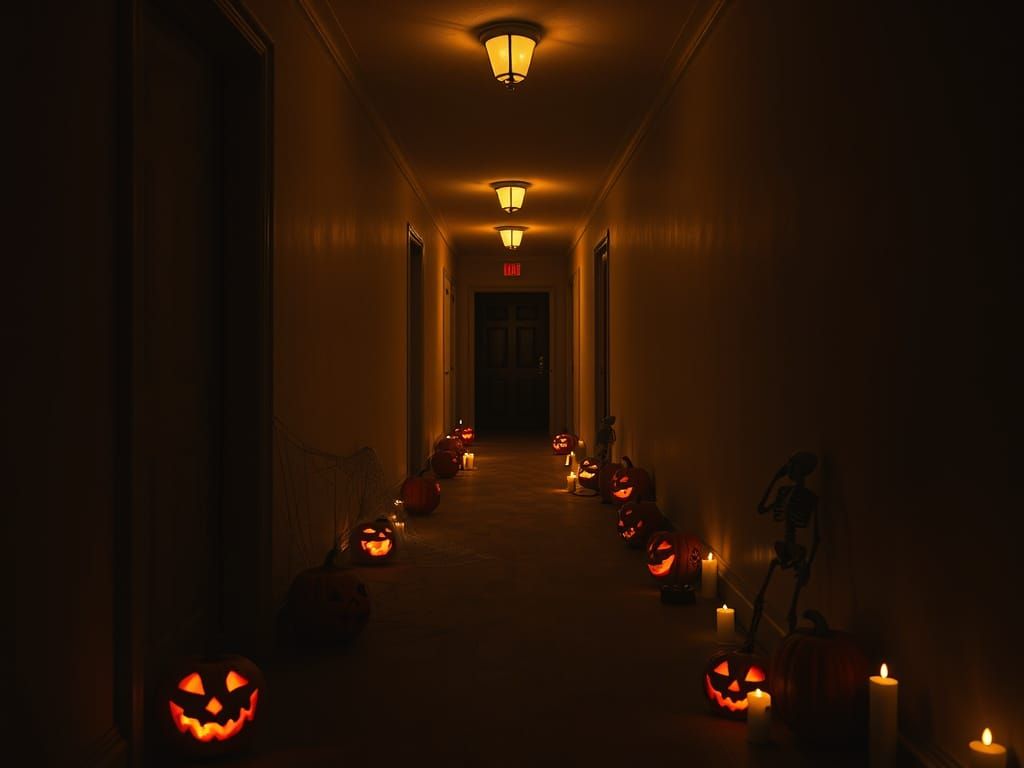 Eerie Halloween Hallway at Night