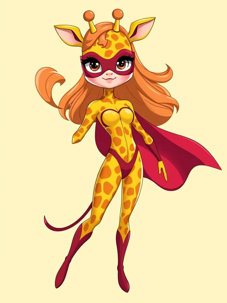 Elastic Superhero Giraffe Girl in Action