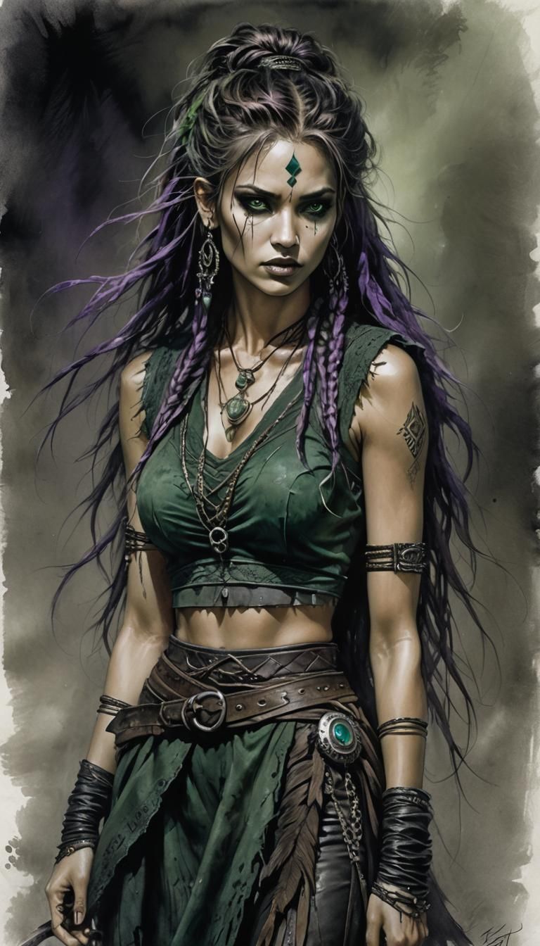 Young Shaman in Shadows: Luis Royo Style Drawing