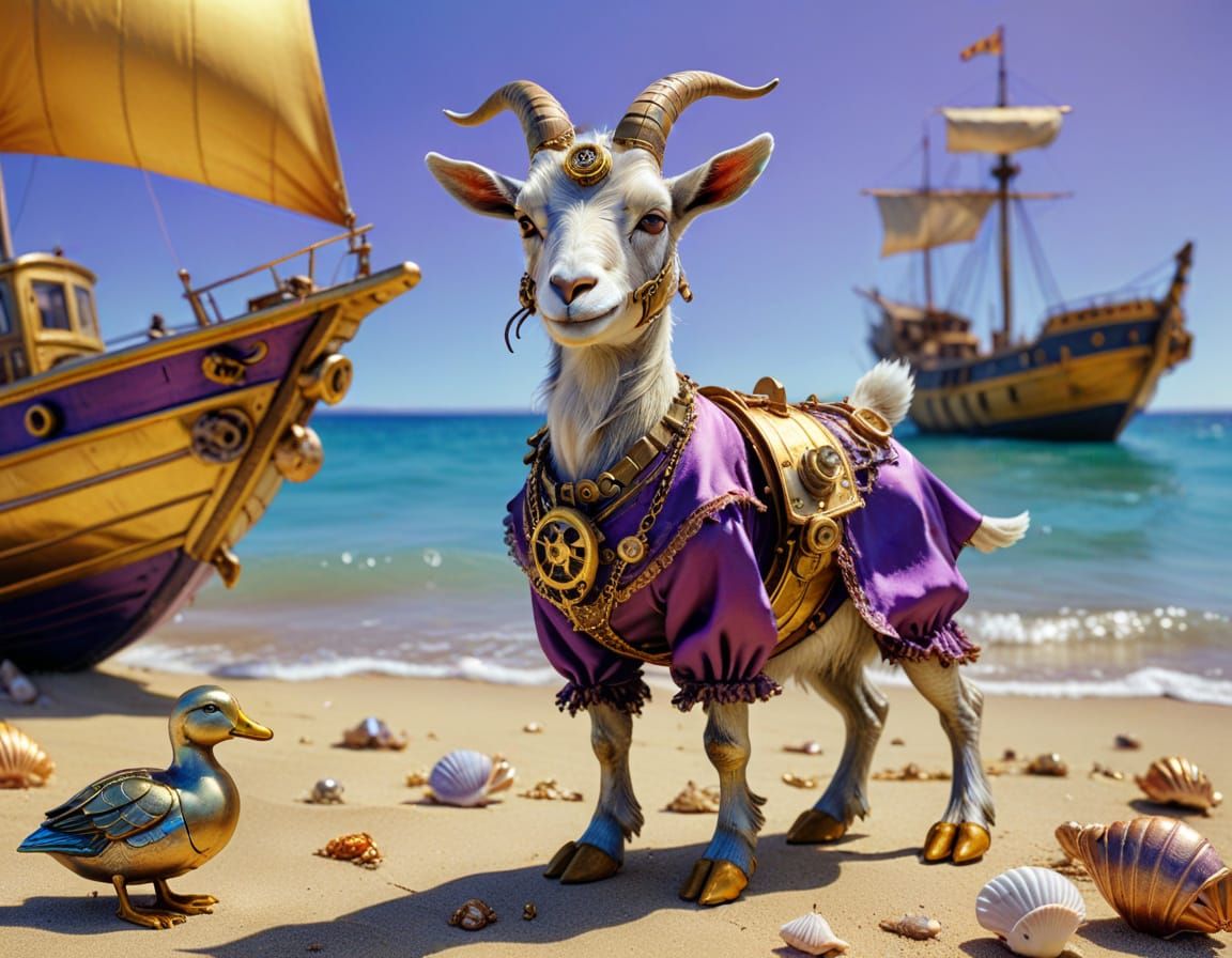 Steampunk Goat's Beach Vacation in 3D