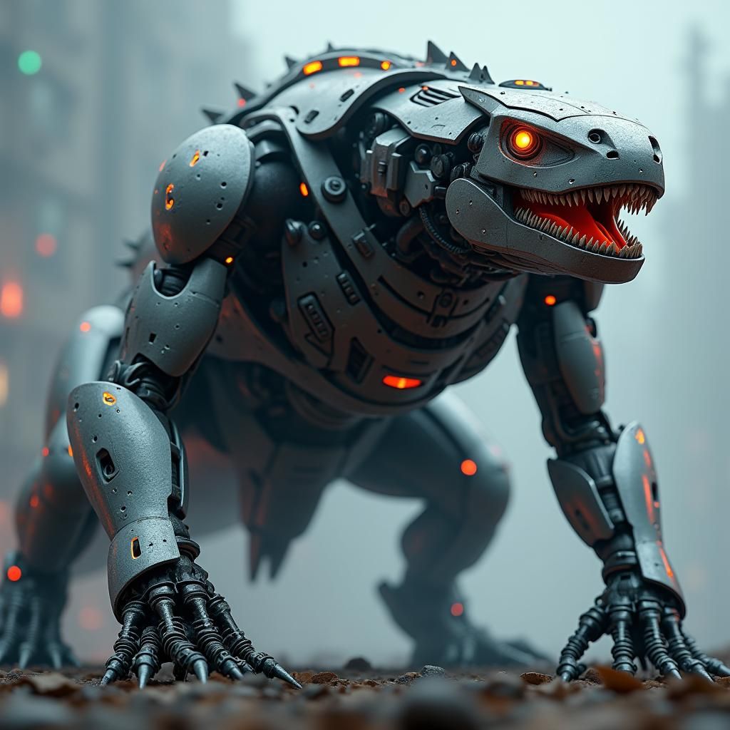 Armored Robot Lizard with Neon Accents in Sci-Fi Style