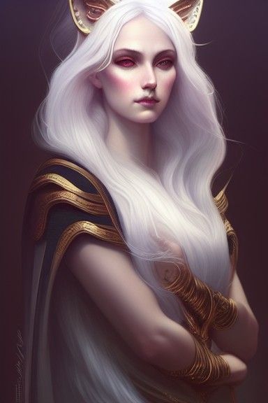 Fox-Eared Temple Guardian in Digital Painting Style