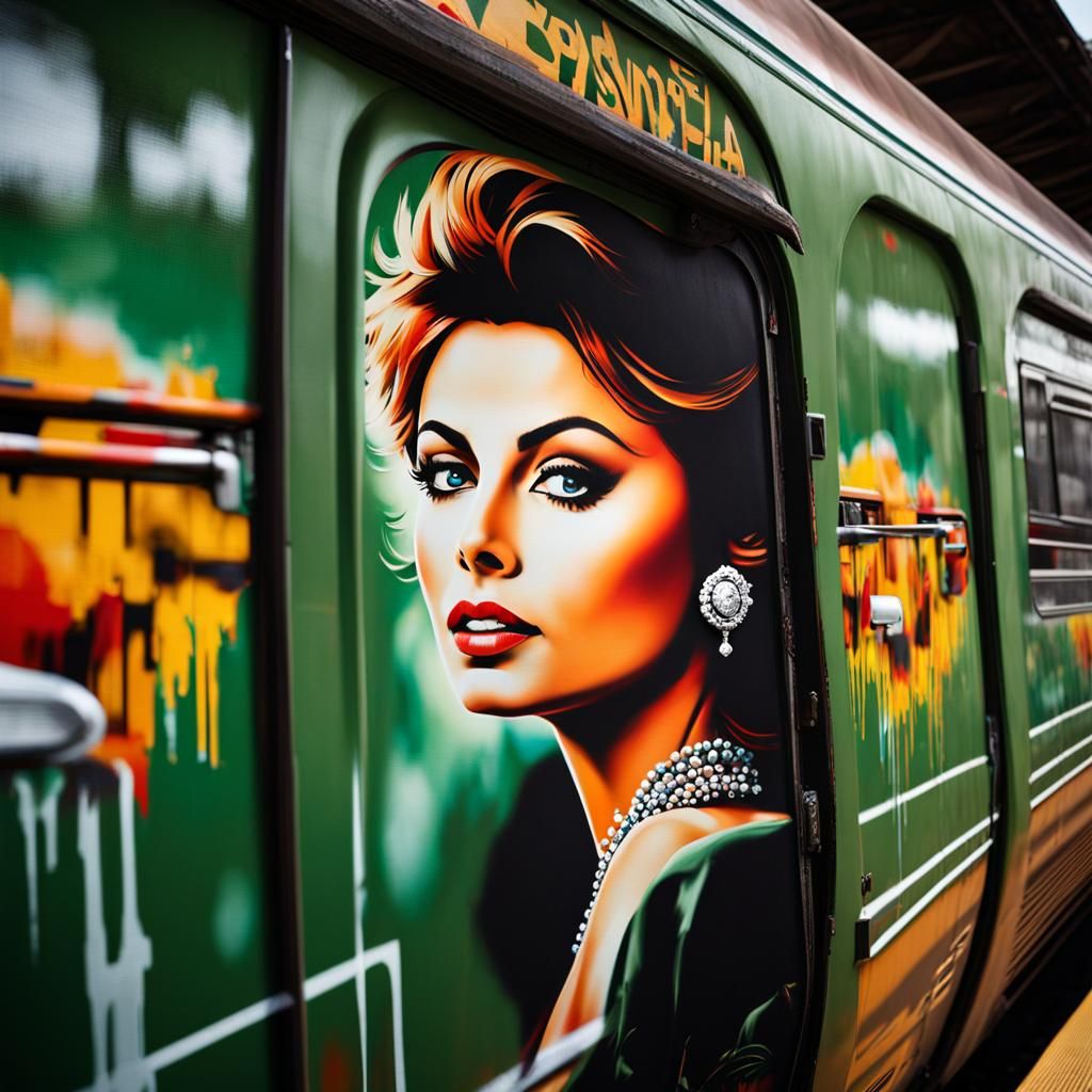 Sophia Loren Graffiti Art on City Train