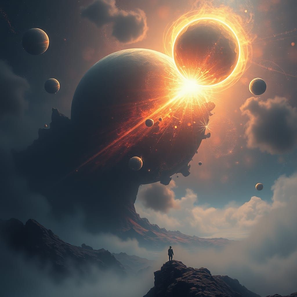 Celestial Light Overpowers Darkness in Dreamlike Landscape