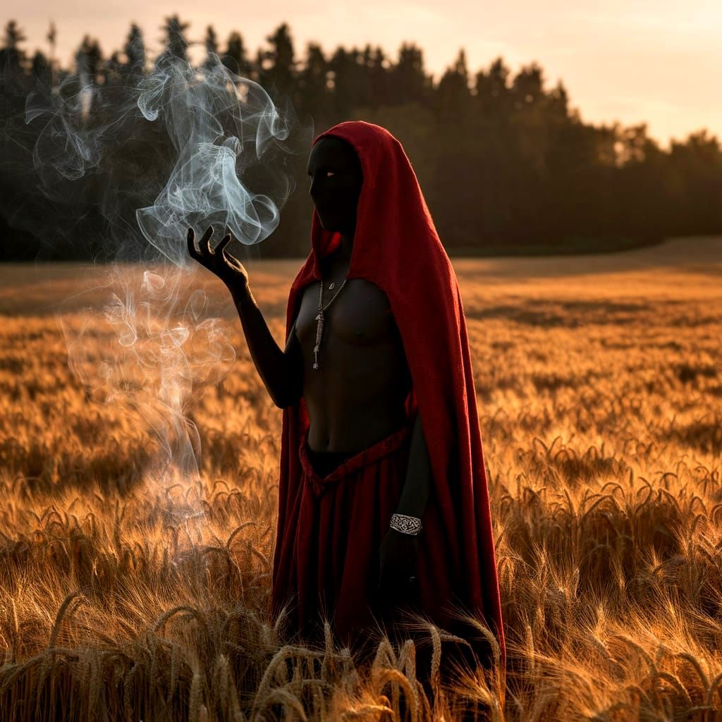 Ominous Figure in Golden Hour Wheat Field