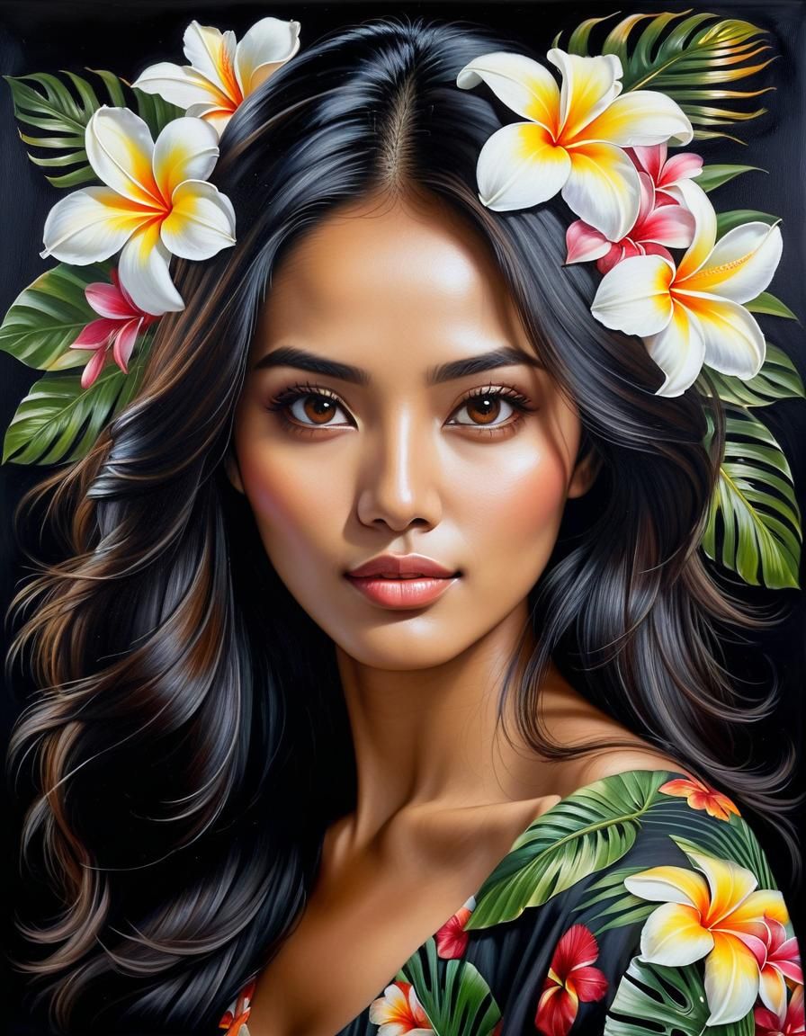 Young Indonesian Woman Portrait in Oil Painting Style