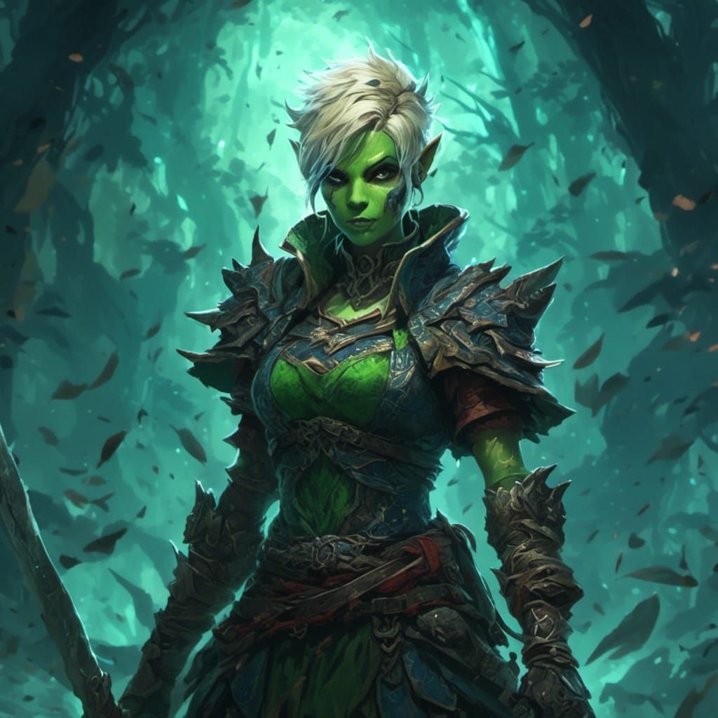 Green Orc Warrior with Glowing Tattoos