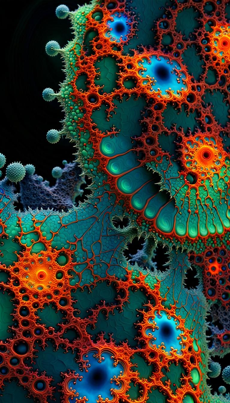 Prebiotic to Biotic Matter: Fractal Art in Neon