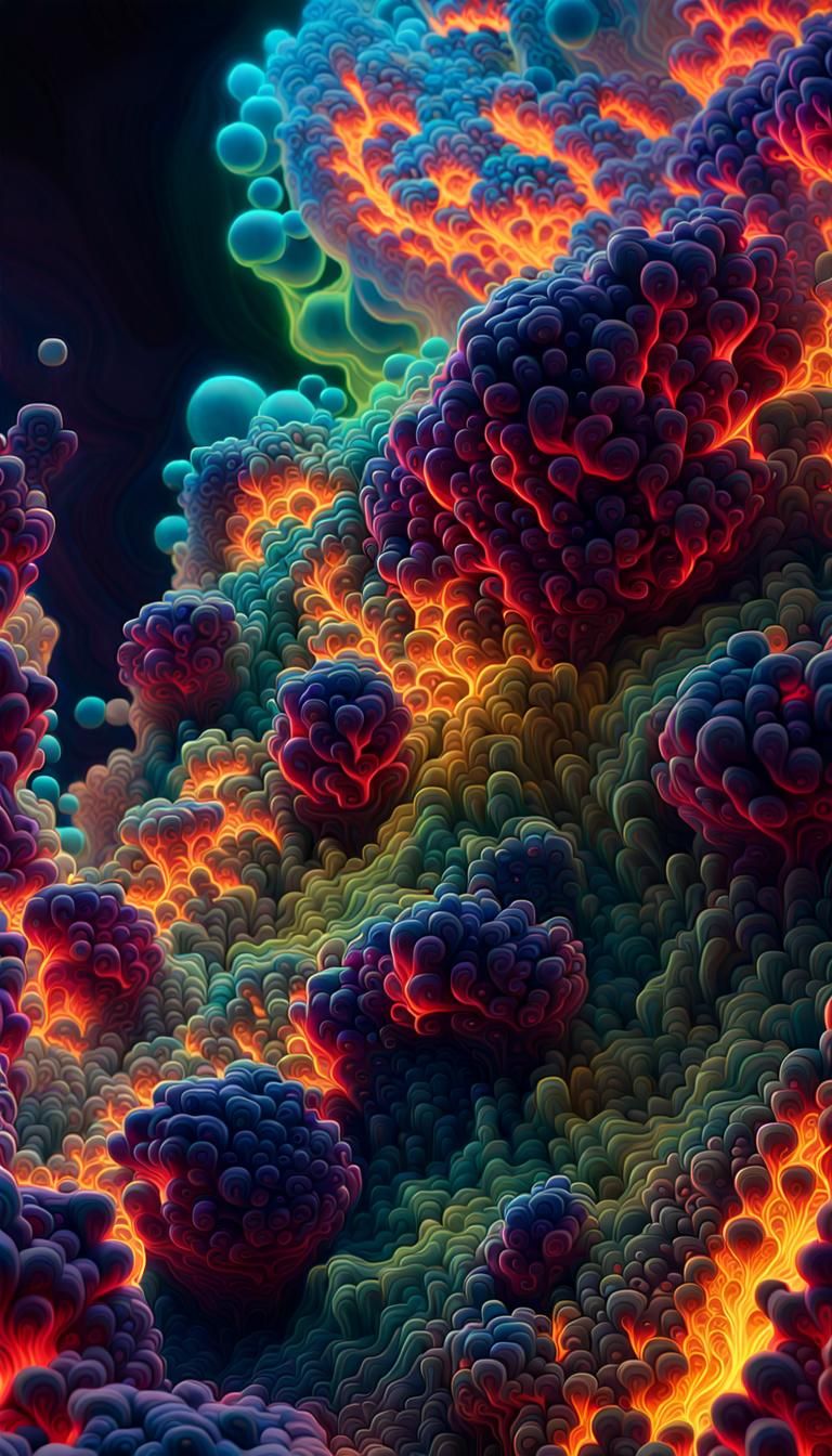 Neon Fractal Landscape: Transition of Matter