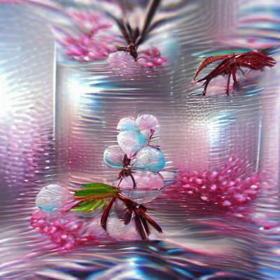 Glass Cherry Blossoms in Vaporwave Hyperrealism