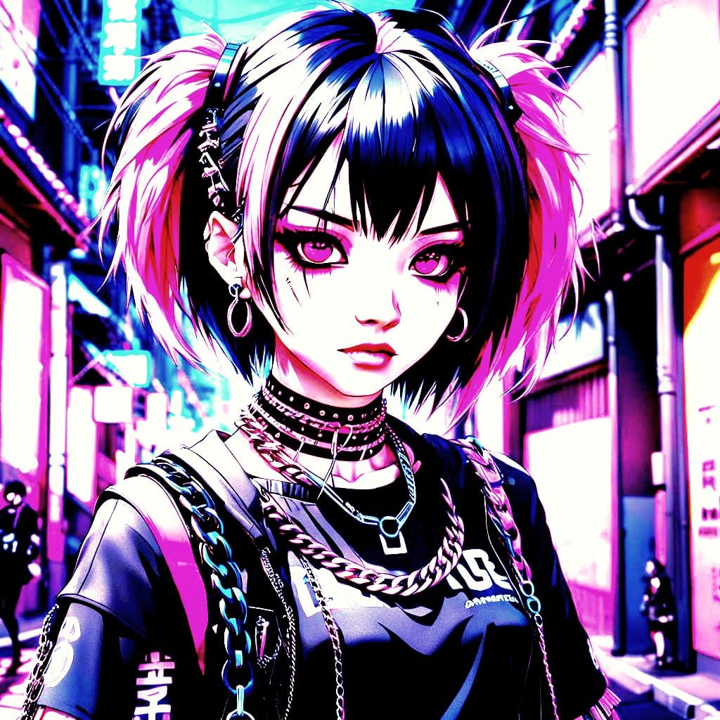 Edgy Emo Girl in Black and Pink Anime Fashion