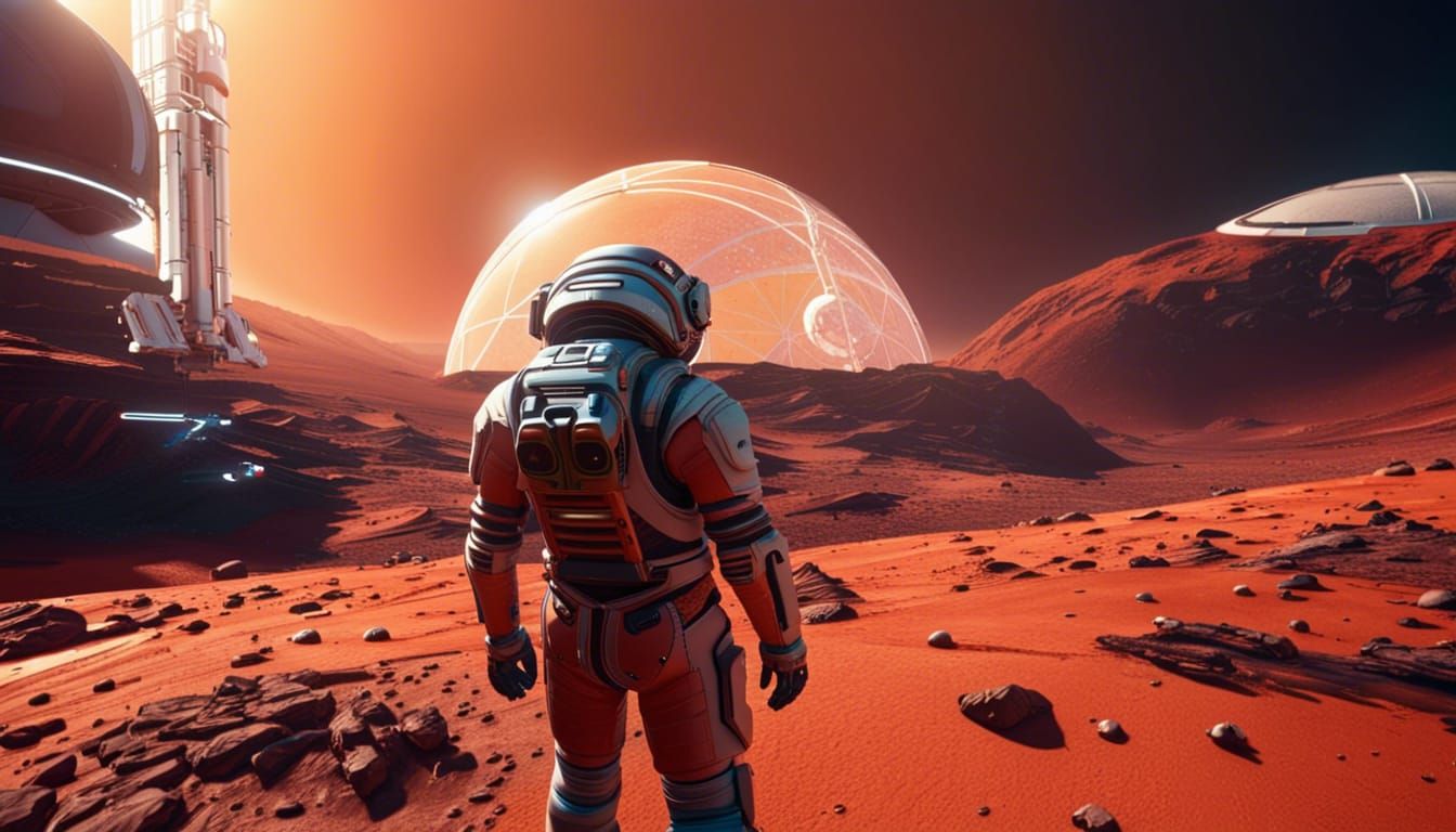Cyberpunk Astronaut Explores Mars in 3D Render