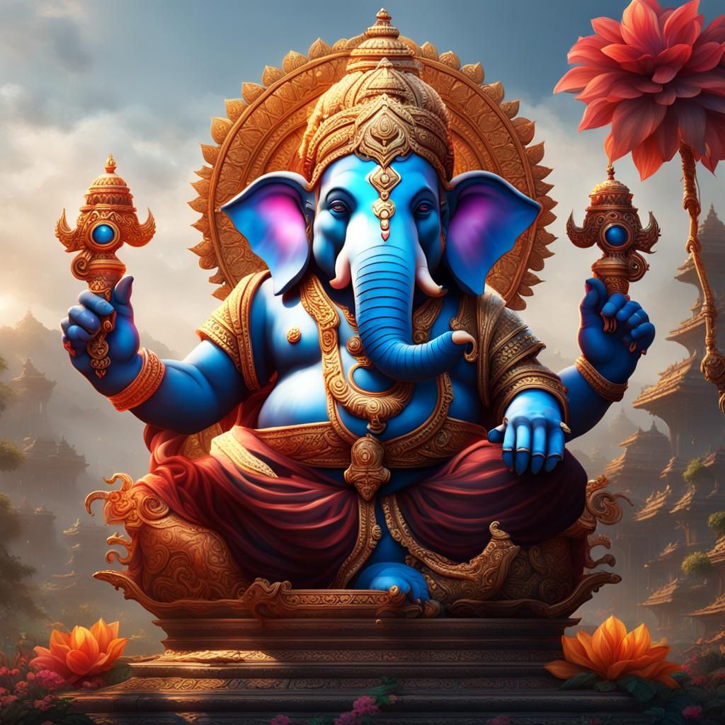 Detailed Matte Painting of Ganesha in Deep Color