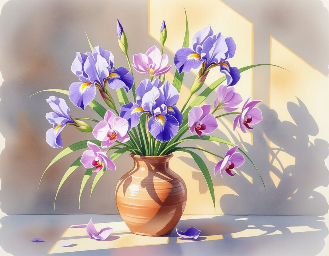 Ikebana Bouquet: Watercolor Painting with Wet-on-Wet Techniq...