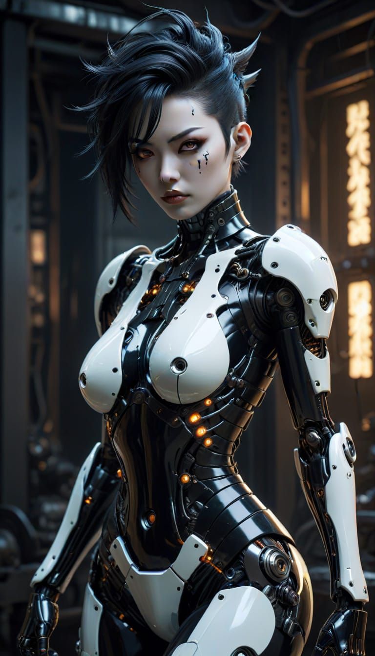 Frightening Japanese Gynoid in Gothic Bio-Mech Setting