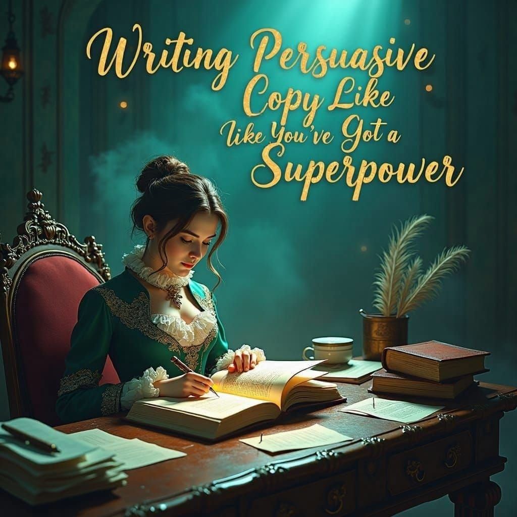 Persuasive Copywriting Superpower in Detailed Matte Painting