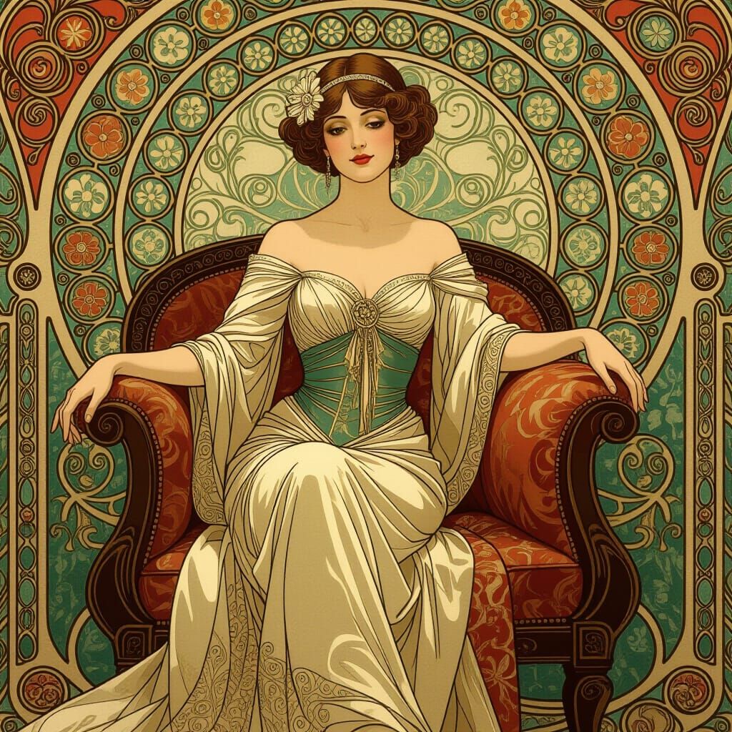Elegant Woman in Art Nouveau Style