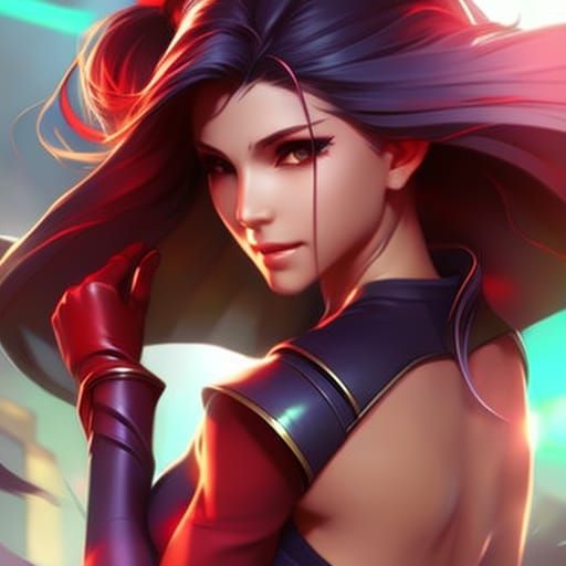 Photorealistic Cyberpunk Woman with Red Highlights