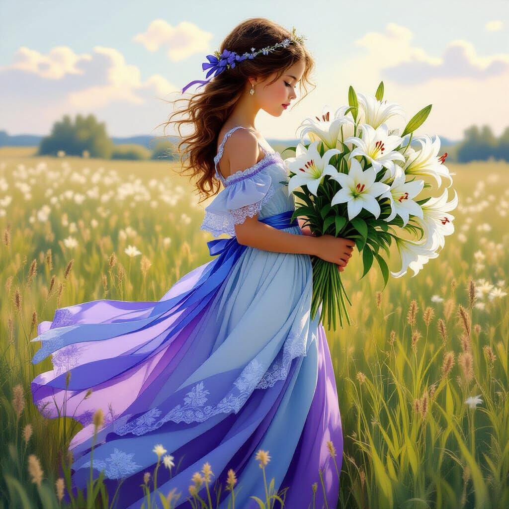 Girl in Lilac Dress, Art Nouveau Style