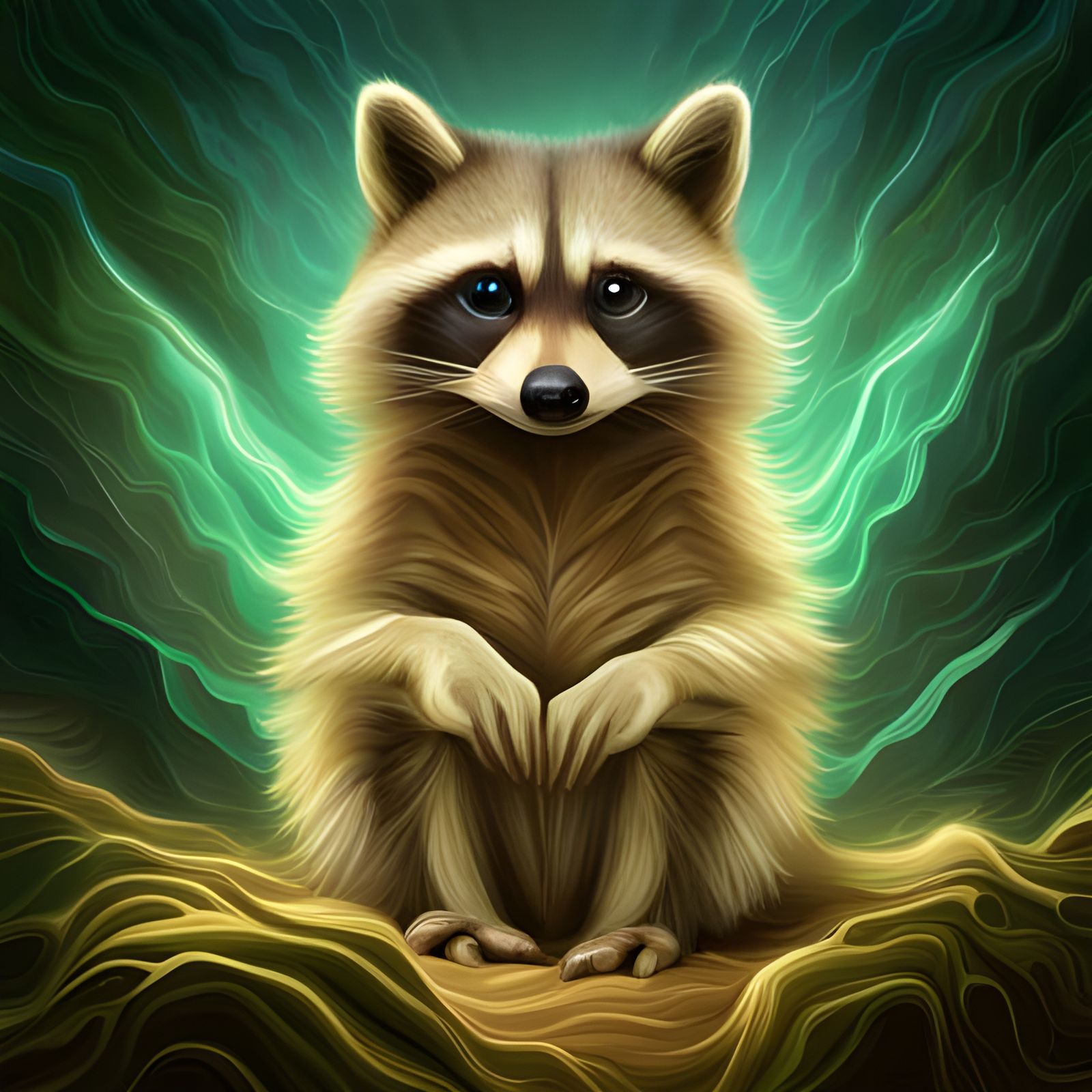 Raccoon Meditating: Digital Art in 8k Resolution