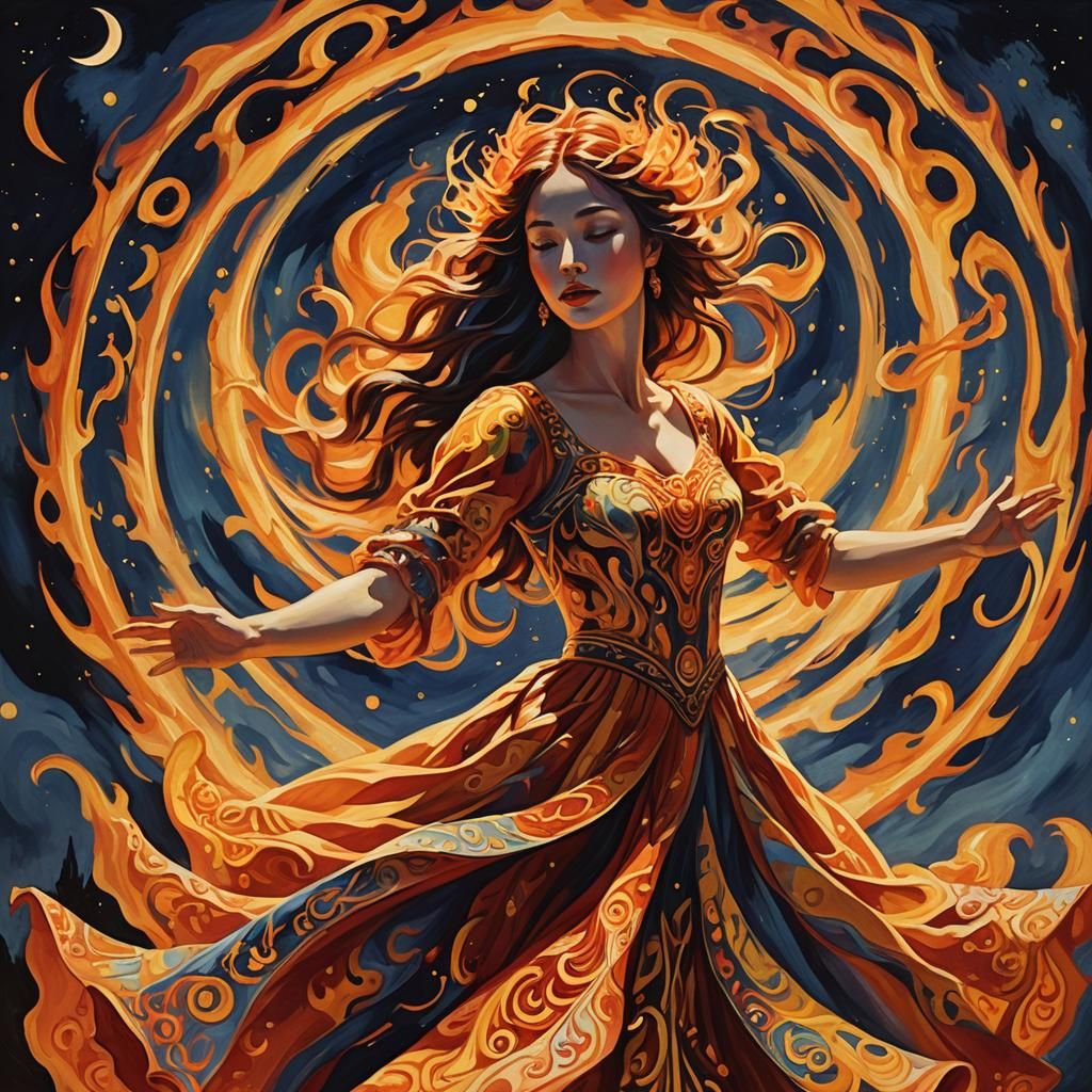 Surreal Maiden Dances in Ring of Fire