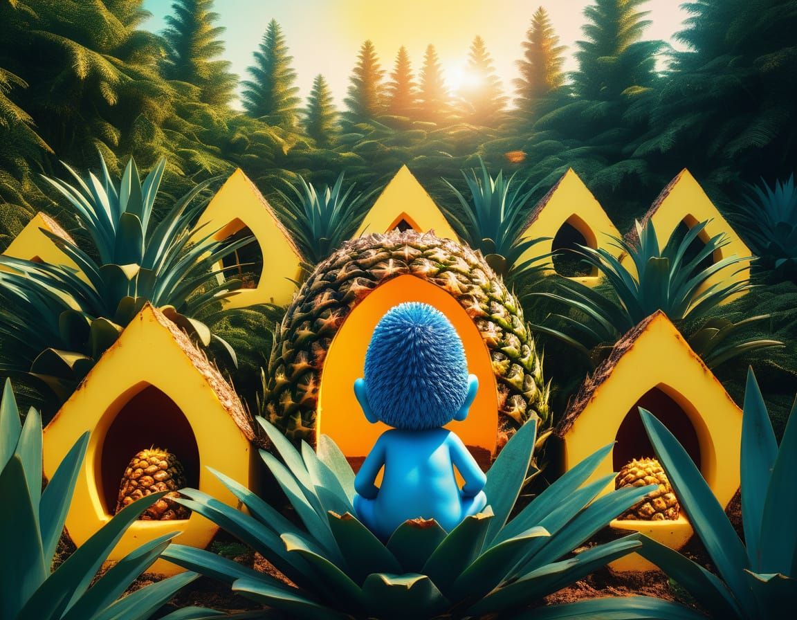 Smurf Village in Pineapple, Screen Print Style