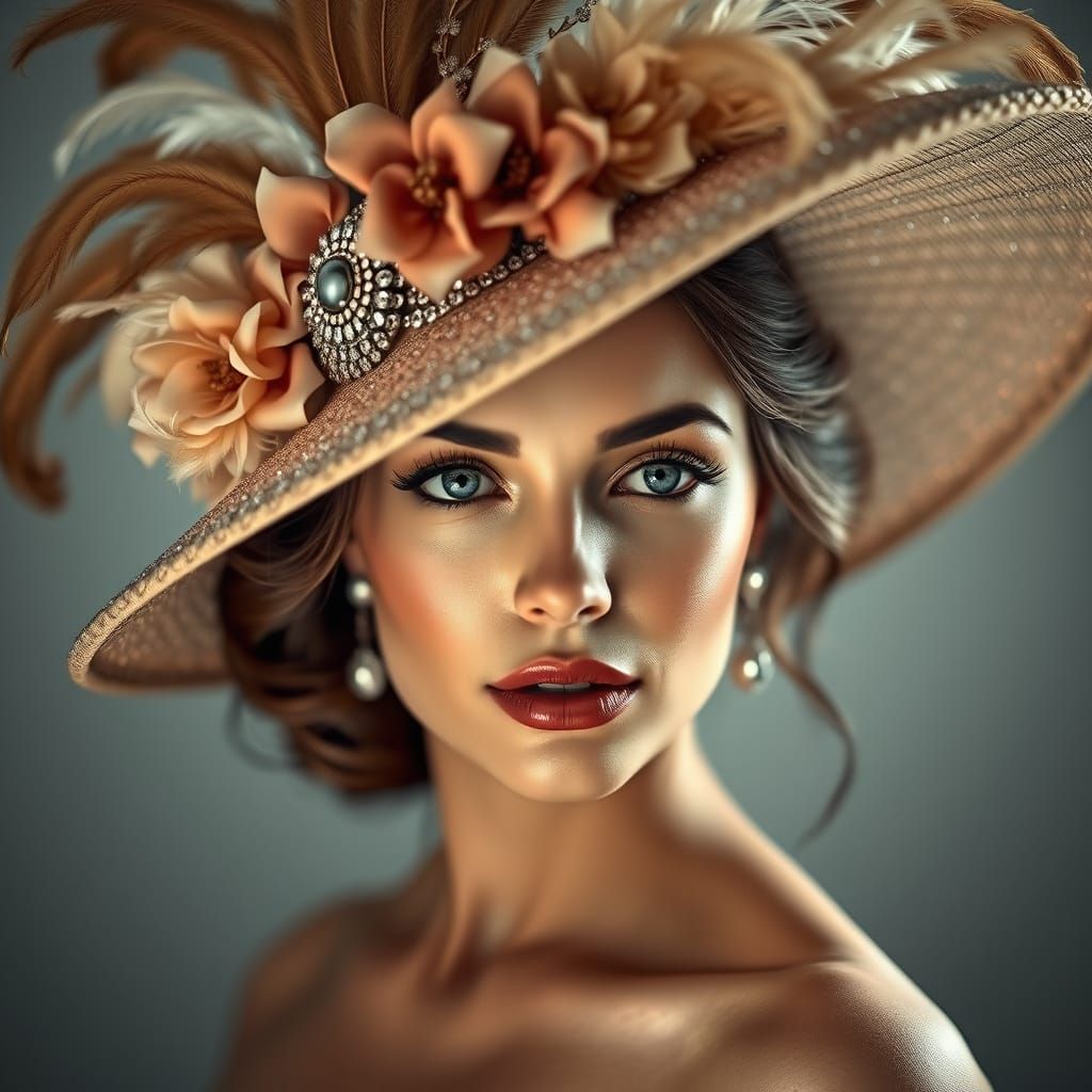 Elegant Woman with Elaborate Jeweled Hat
