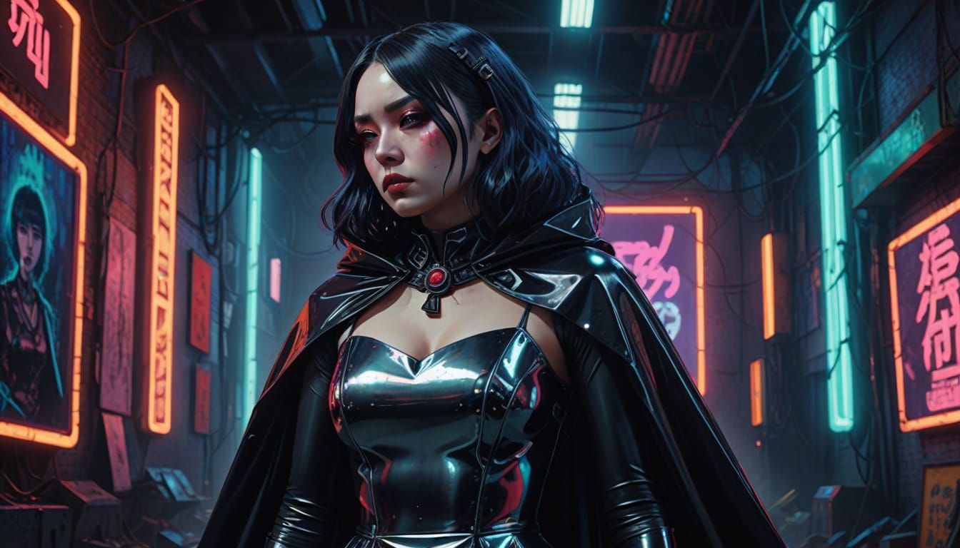 Goth J-Pop Idol on Surreal Stage, Vintage Collage