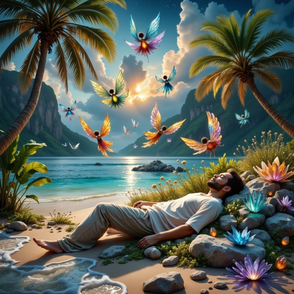 Crystal Angels Watch Over Sleeper in Cove