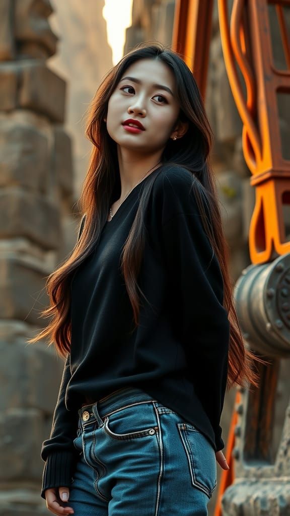 Contemplative Korean Woman in Ethereal Lighting