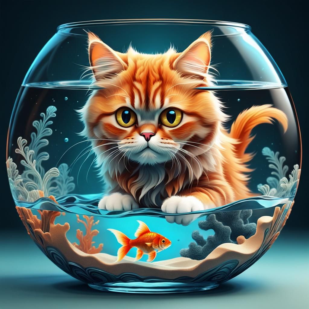 Cat Looking At  Gold Fish