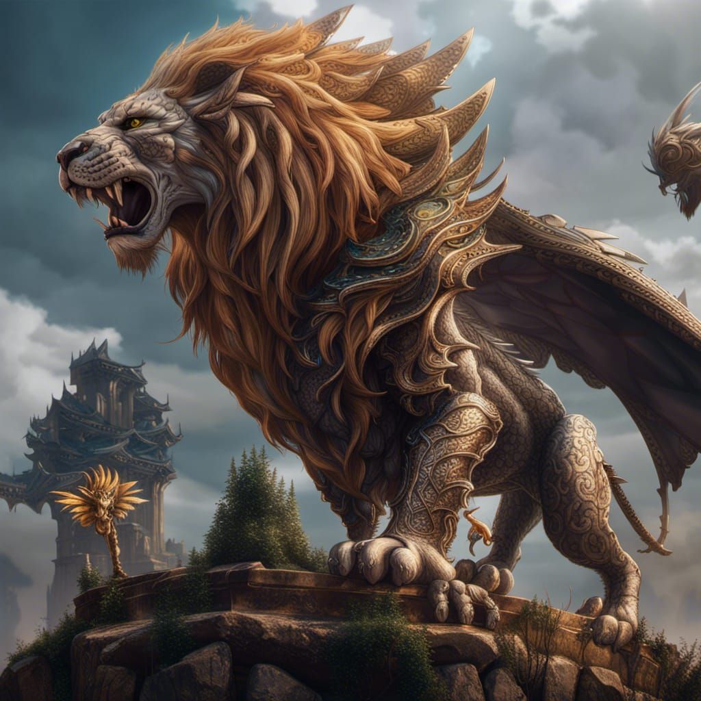 Majestic Lion Dragon Angel Hybrid in Fantasy Art