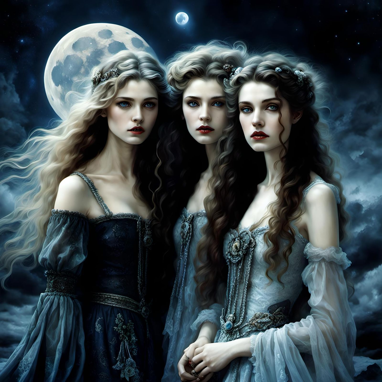 Frisian Women Play on the Moon in Chibi Kawaii Style