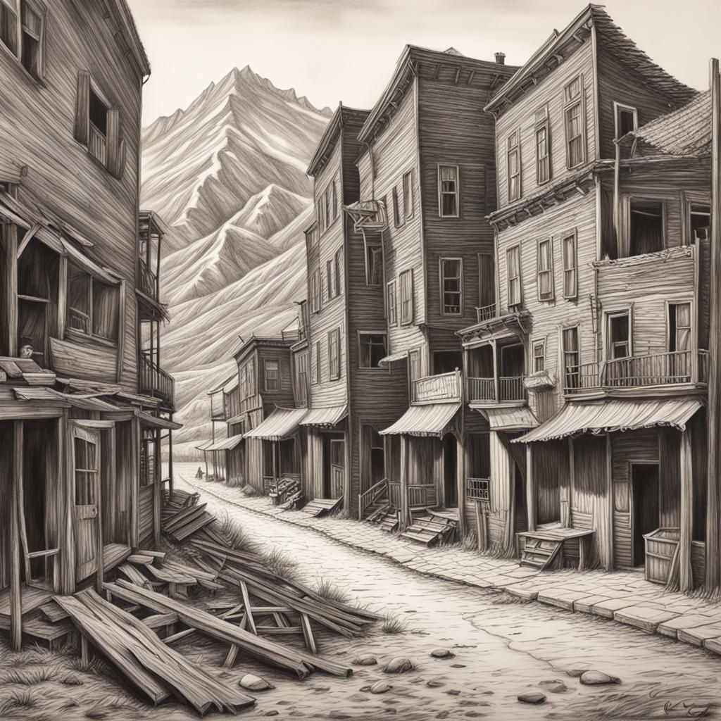 Most beautiful painting of a ghost town